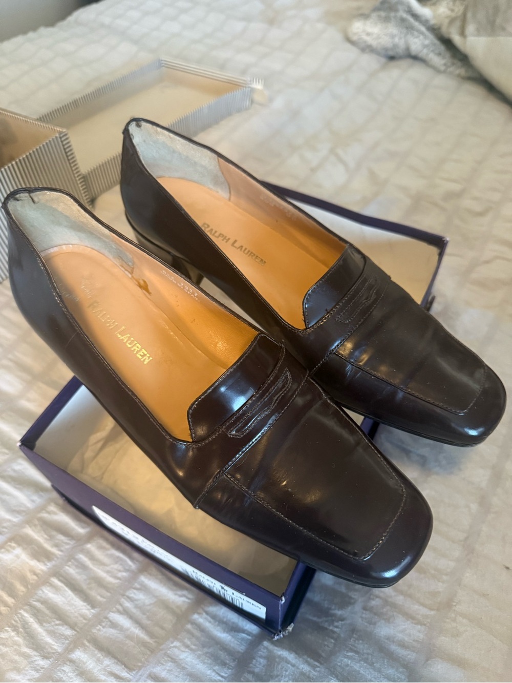 Ralph Lauren Brown Leather Square-Toe Loafers